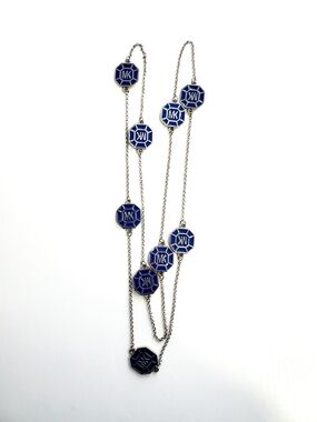Michael Kors Silver-Tone Long Necklace with Navy Enamel Logo Stations